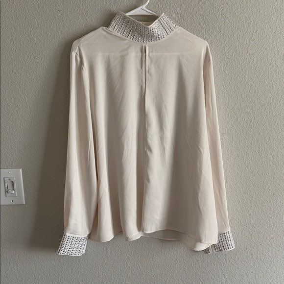 H&M Tops - H&M Cream Long-Sleeve Blouse with Embellished Cuffs and Collar